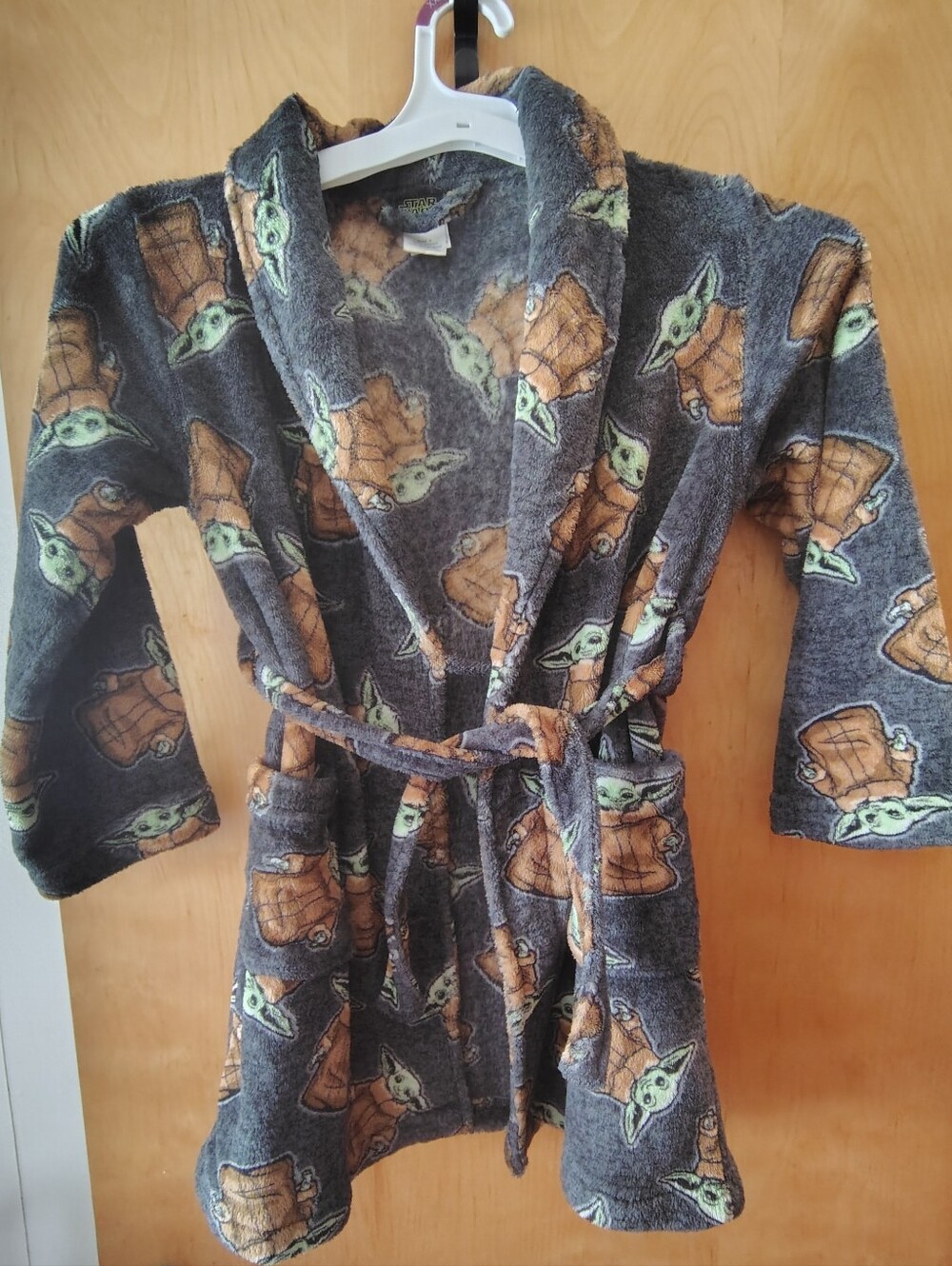 Kids Plush Bathrobe - Gray Grogu Print Boys 8